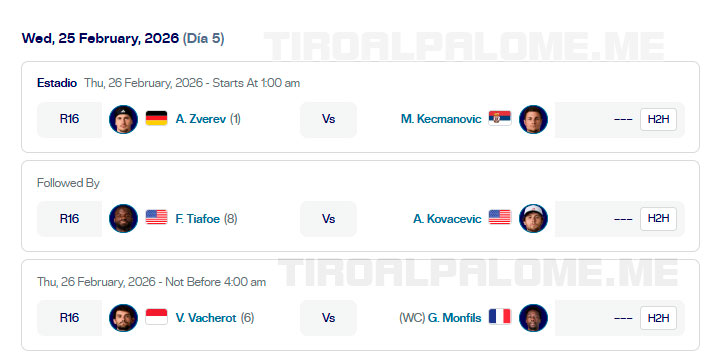 atp acapulco octavos partidos miercoles25 febrero 2026 tiroalpalo